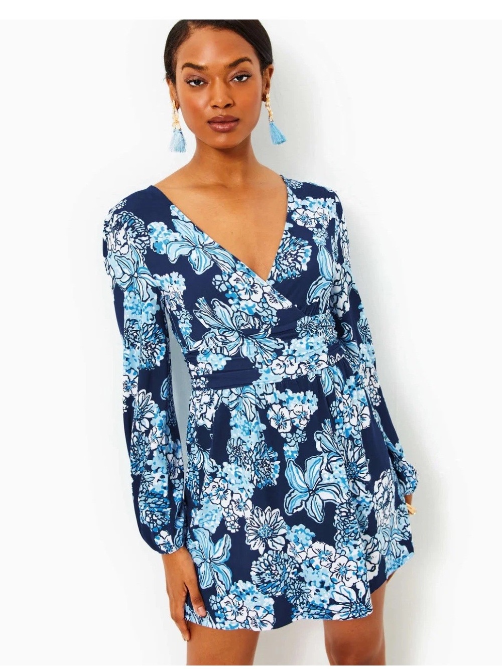 NWT LILLY PULITZER Riza long sleeve romper Low Tide Navy Bouquet All Day